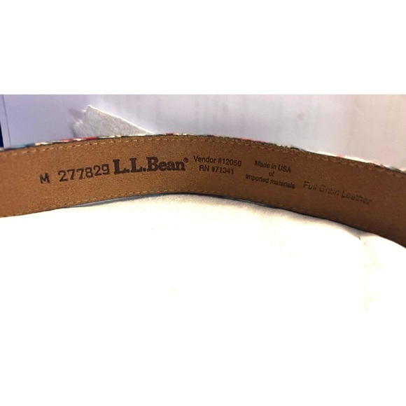 LL Bean Plaid Tartan Canvas Leather Belt – Size M – Red/Cream/Black - Picture 6 of 6